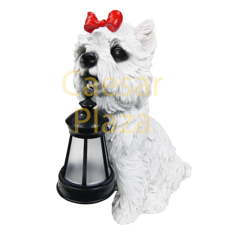 2 Outdoor Garden Solar Maltese Dog LED Lantern Light Post Cap Landscape